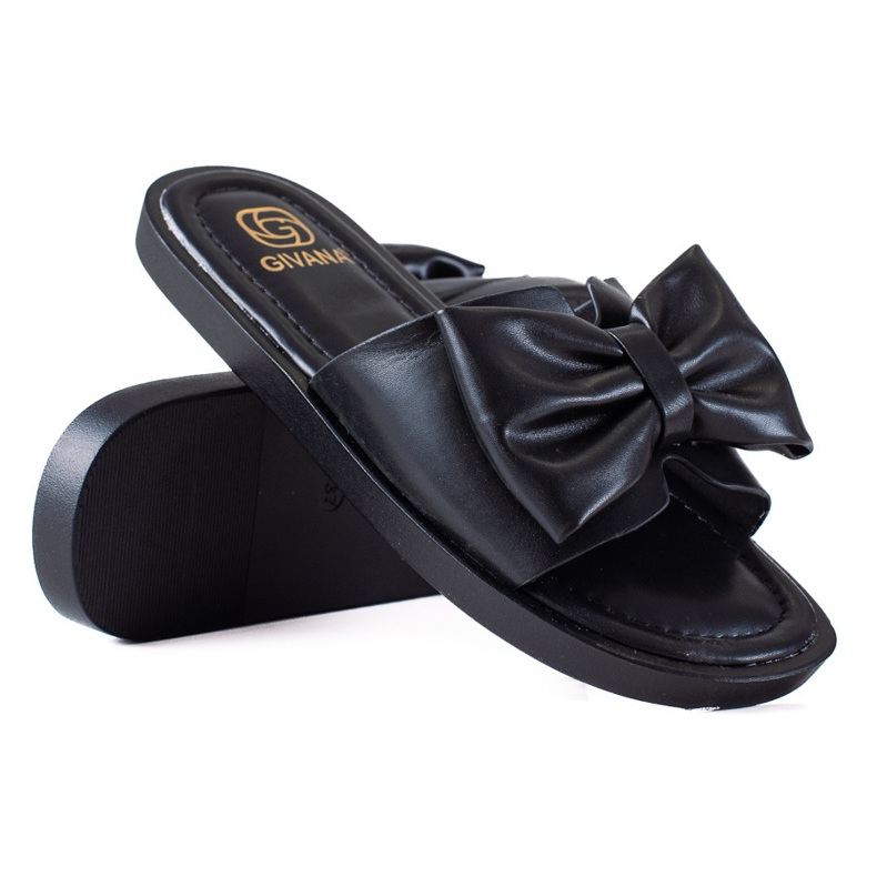 SHELOVET Black slippers with a bow