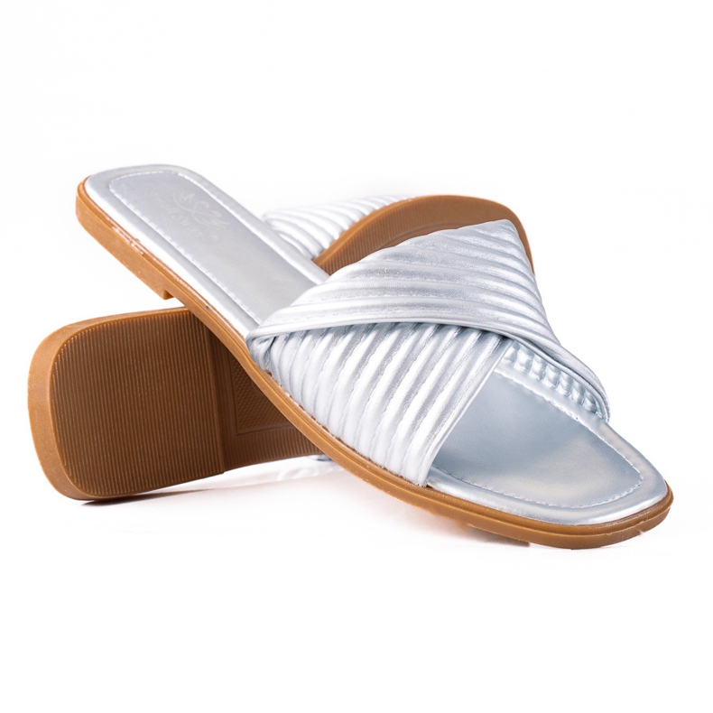 SHELOVET Women's flat slippers silver
