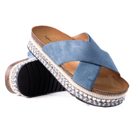 SHELOVET Fashionable slippers on the platform blue