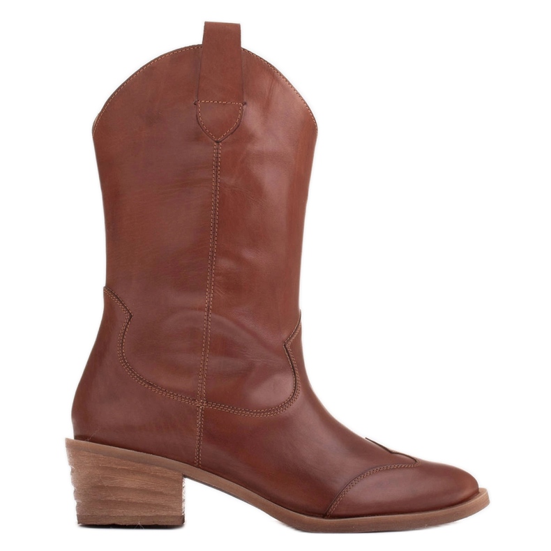 Marco Shoes Brown grain leather cowboy boots 1598B-003-1 BP
