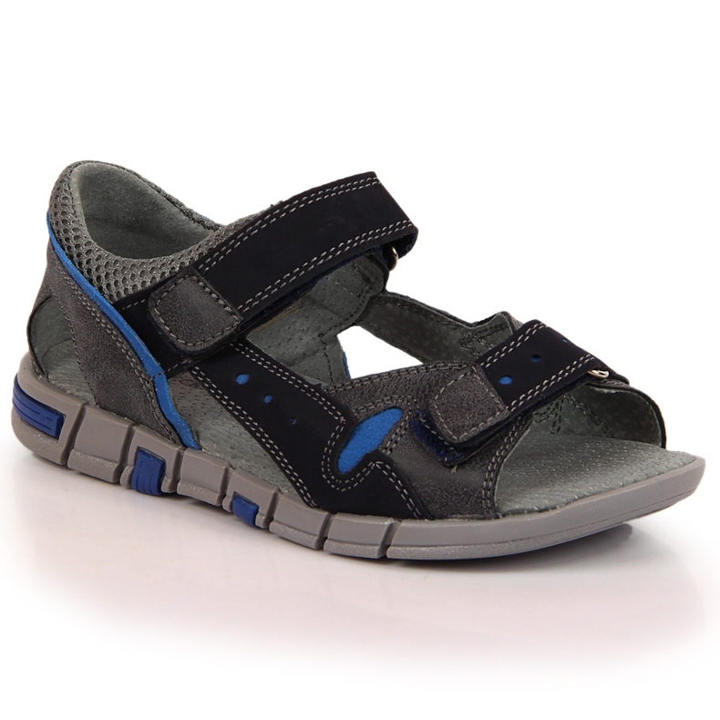 Boys' sandals with velcro navy blue and gray Kornecki 6186 black