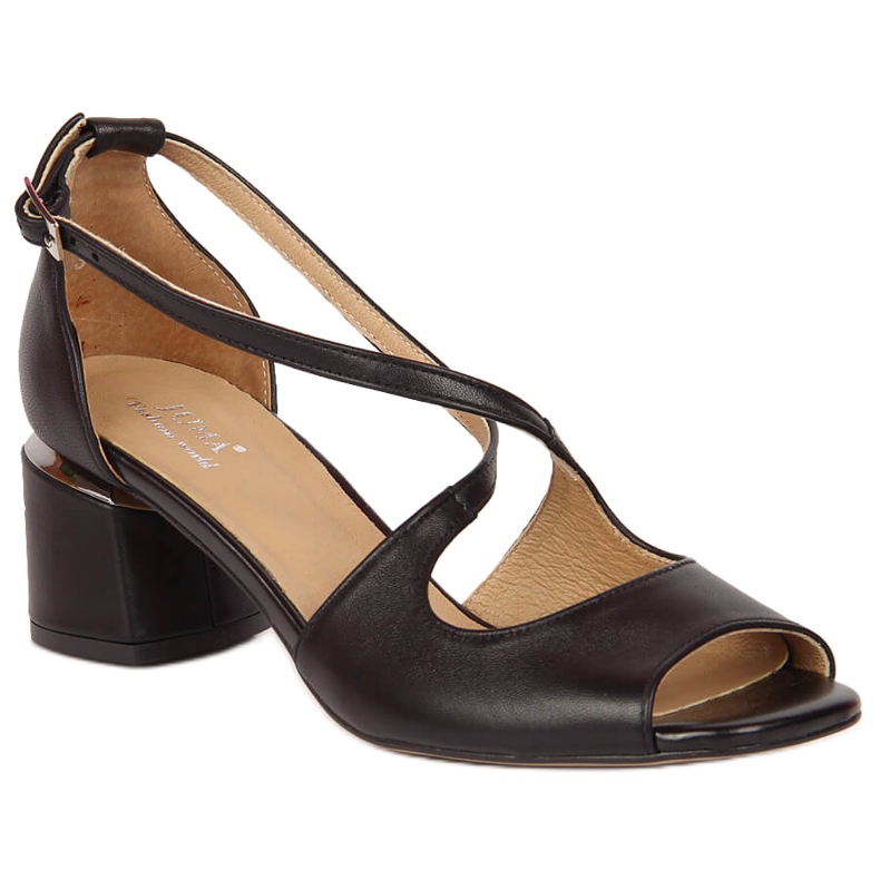Black leather women's sandals with high heels Juma