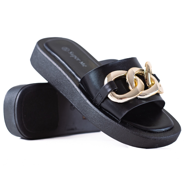 SHELOVET Stylish Slippers With A Chain black golden