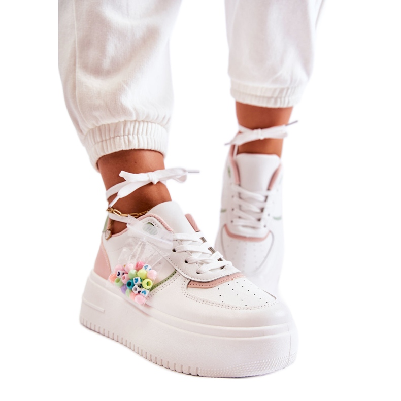 PS1 Women's Tied Sport Shoes Sneakers White-Pink Manila