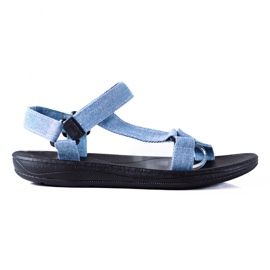 SHELOVET Denim Sandals With Velcro blue