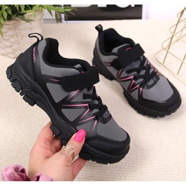 Trekking shoes for children waterproof with Velcro gray American Club black