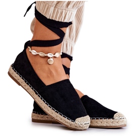 FB1 Ismanne Black Suede Espadrilles Tied