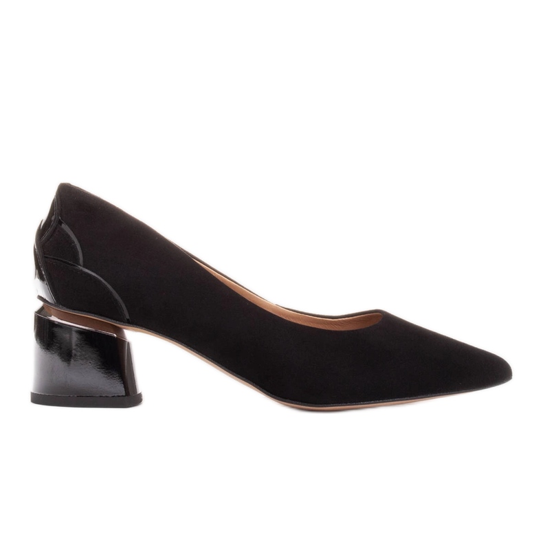 Marco Shoes Black suede pumps with a floral pattern