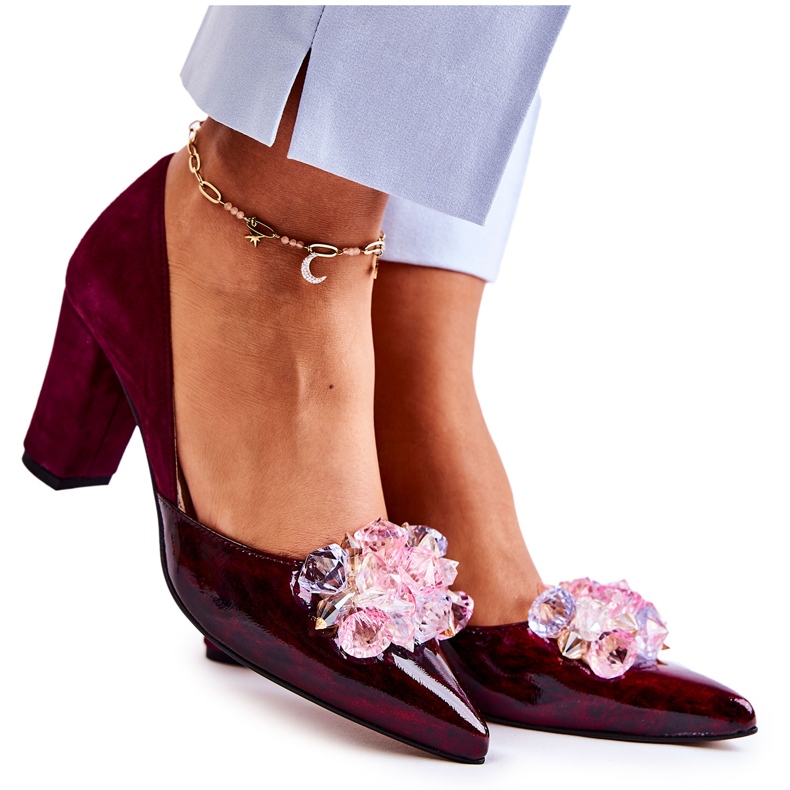 PA2 Fashionable Leather Pumps With Maroon Louna Ornaments red
