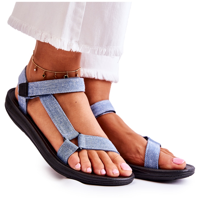 Classic Women's Sandals With Velcro Light Blue Kalla