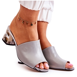PA2 Leather Women's Slippers On Heel Gray Perry grey PA2 Leather Women's Slippers On Heel Gray Perry grey