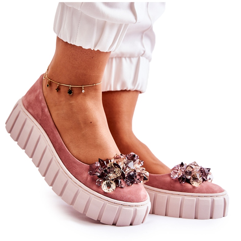 PA2 Suede Ballerinas On Platform With Pink Ladette Ornament