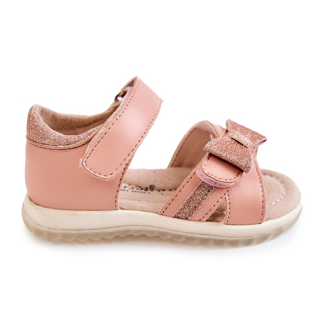 S.Barski Children's Leather Sandals With Velcro Pink Lolly