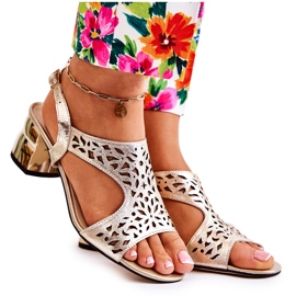 PA2 Leather Openwork Sandals On High Heels Golden Salvio