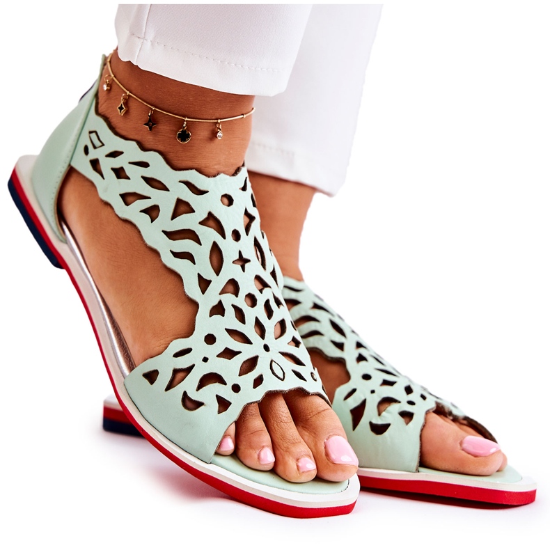 PA2 Leather Light Green Openwork Sandals Alima PA2 Leather Light Green Openwork Sandals Alima