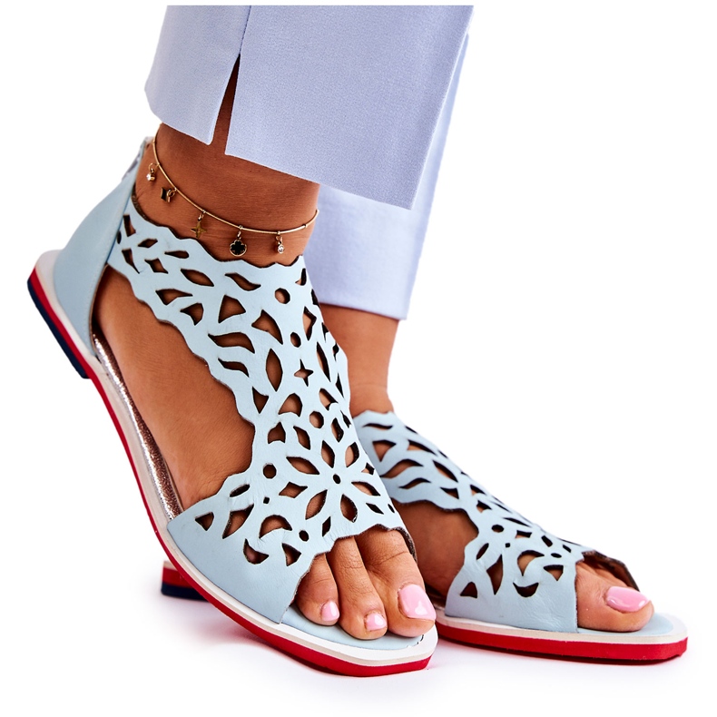 PA2 Leather Lightweight Openwork Sandals Light Blue Alima