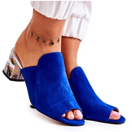 Women's Suede Slippers On Heel Navy Blue Marine Women's Suede Slippers On Heel Navy Blue Marine