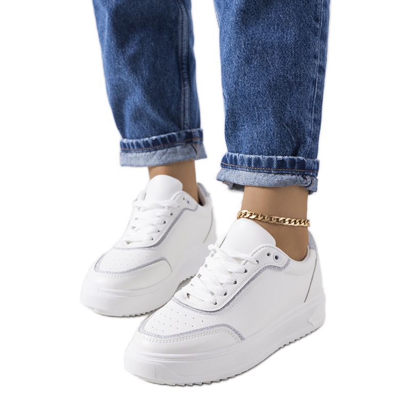 Dounya women's white sneakers silver