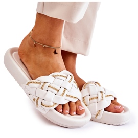 PS1 Women's Leather Slippers With A Chain White Soline