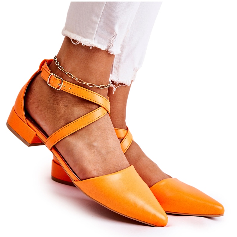WS1 Leather Pumps On Low Heels Orange Giovanna