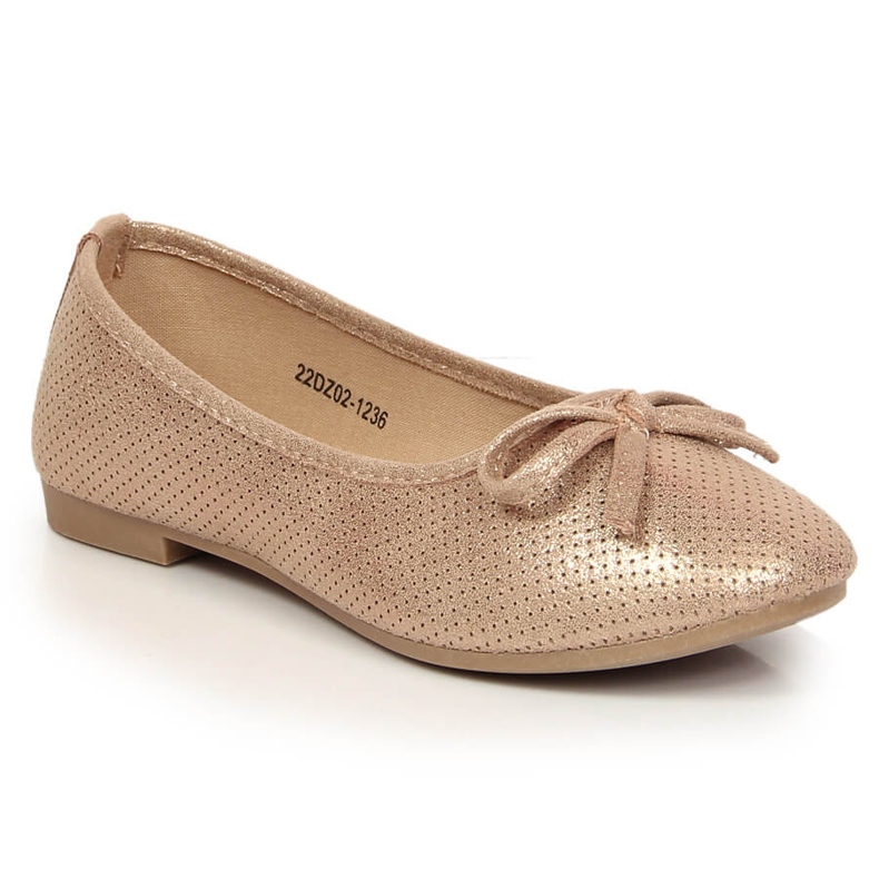 Girls' ballerinas with a bow pink eVento golden