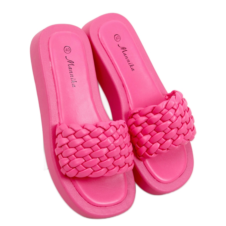 High-heeled sandals with braided Elida Fushia stripes pink