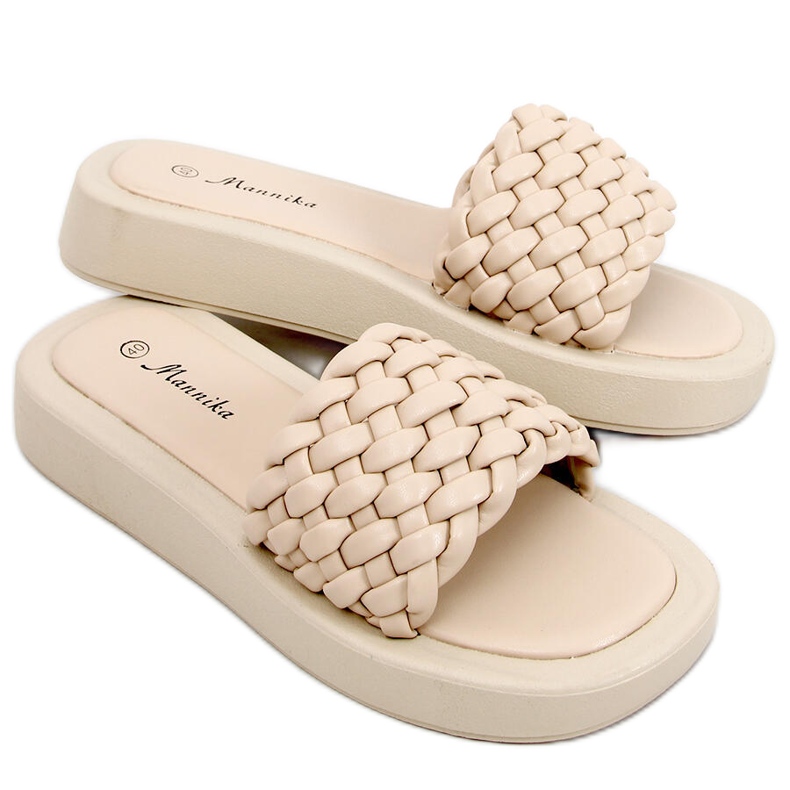 High-soled slippers with braided stripes Elida Beige