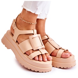 PS1 Women's Leather Sandals On The Dark Beige Corene Platform