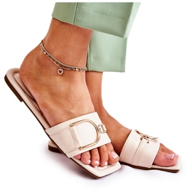 PG2 Women's Classic Leather Slippers With Beige Shilla Decoration golden PG2 Women's Classic Leather Slippers With Beige Shilla Decoration golden