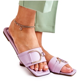 Women's Classic Leather Slippers With Violet Shilla Decoration purple