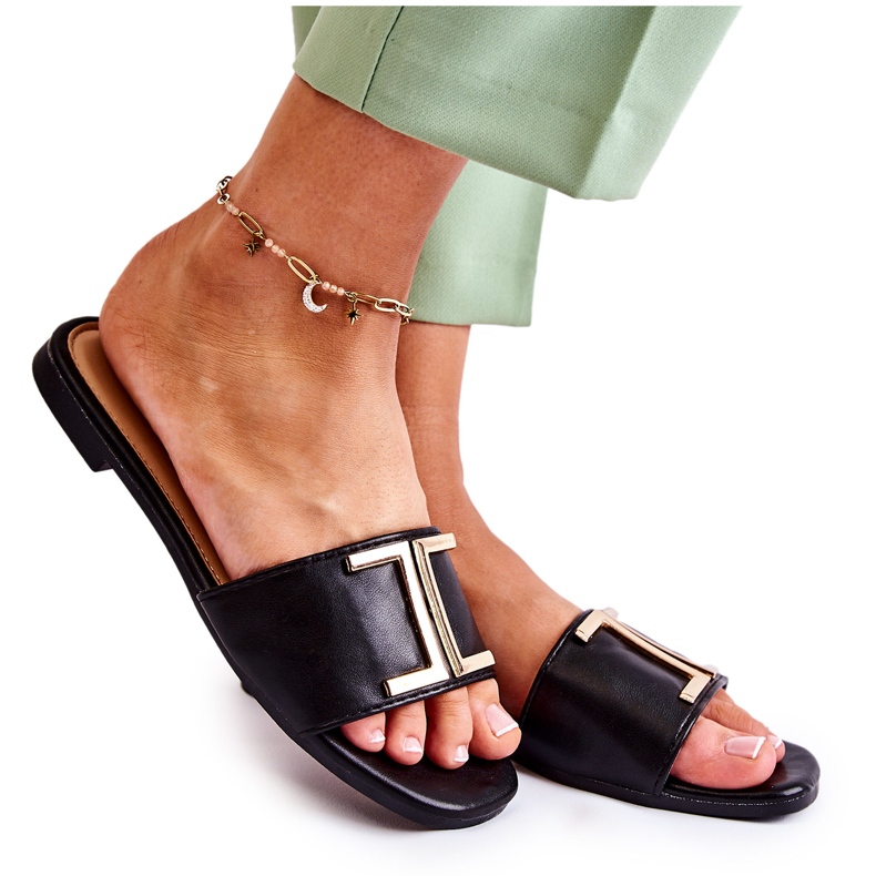 PG1 Women's Classic Leather Slippers With Black Maren Ornament