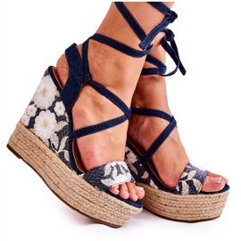 WS1 Fashionable tied sandals on a wedge navy blue Recife