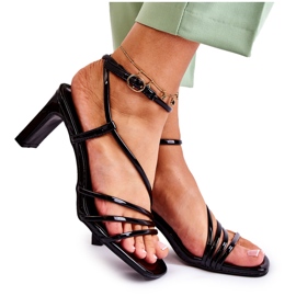 Classic Black Lacquered Sandals On Heel Milani