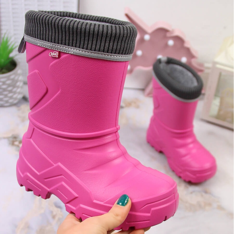 Pink Befado girls' galoshes with a removable warmer