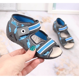 Boys' Velcro slippers with racer gray and blue Befado grey