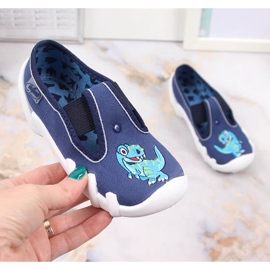 Boys' slippers with an elastic band with a dinosaur slip on navy blue Befado
