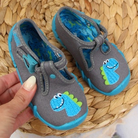 Boys slippers buckle with gray Befado dinosaur grey