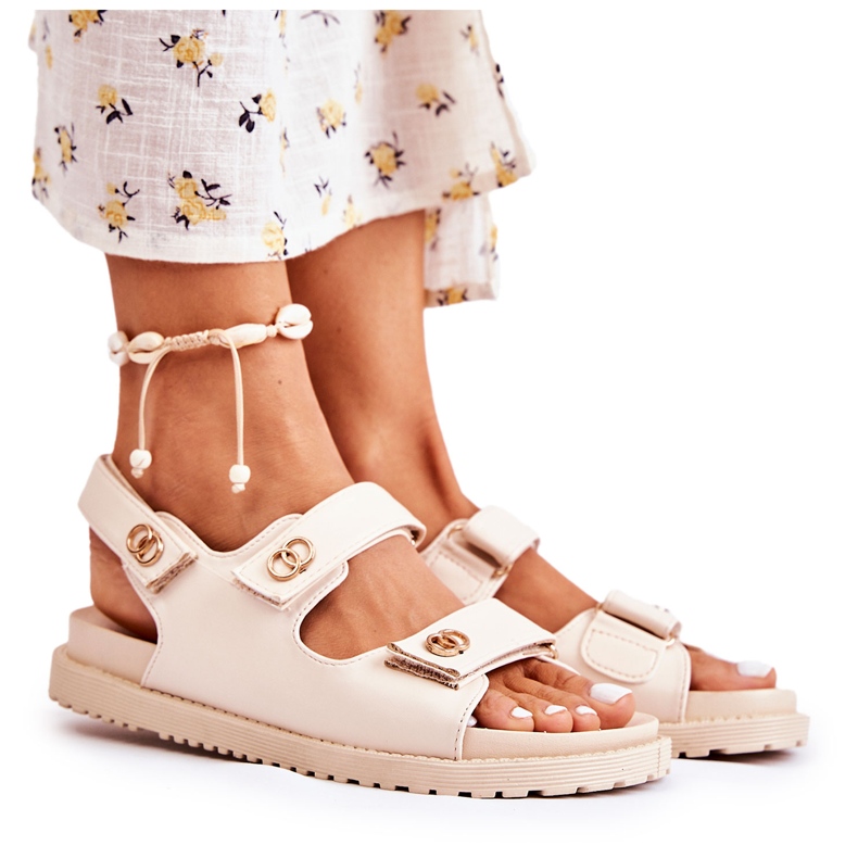 S.Barski Women's Leather Sandals With Decoration, Beige
