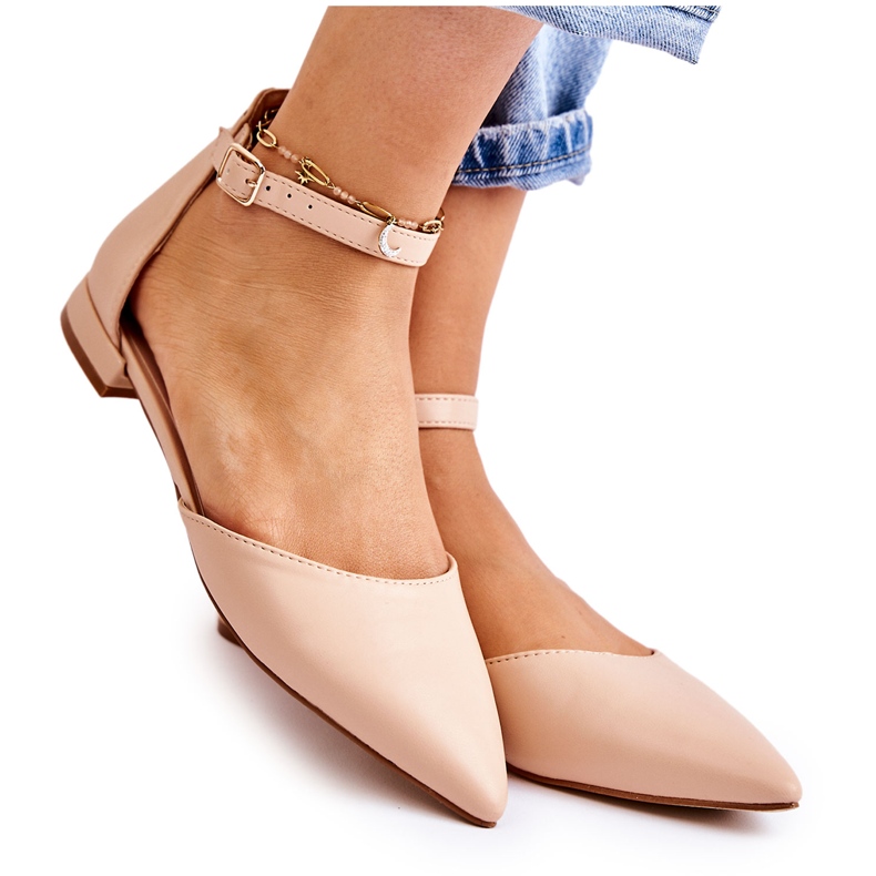 WD1 Women's Leather Ballerinas Sandals In Spitz Beige Caprise