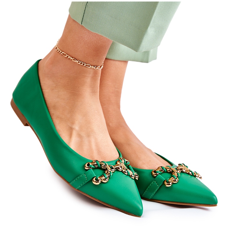 WS1 Women's Ballerinas In Spitz With Green Carlos Decoration