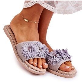 WJ1 Women's Slippers With Fabric Flowers Gray Susana grey