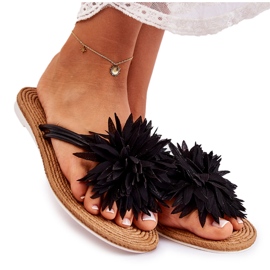 WJ1 Women's Flip-flops With Fabric Ornament Black Eviana