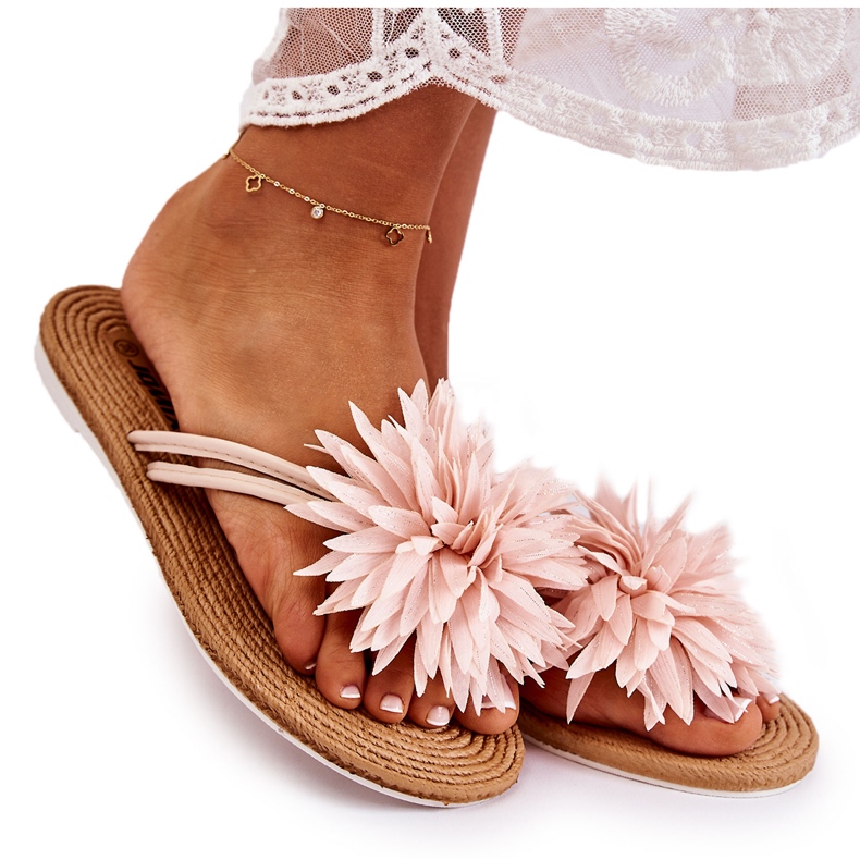 WJ1 Women's flip-flops with a fabric ornament Light pink Eviana