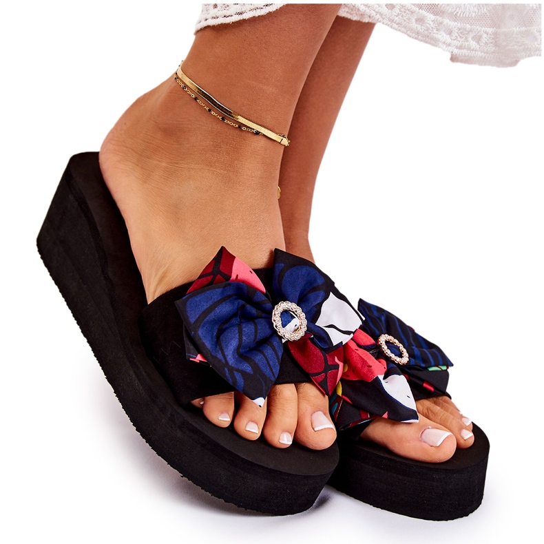 WJ1 Women's Black Silana Foam Wedge Slippers multicolored