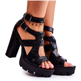 Leather Sandals With Cutouts Snake Black Broadway