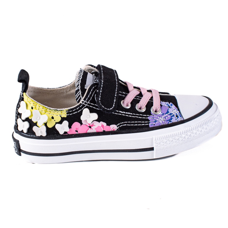Shelovet low children's sneakers black with flowers multicolored Shelovet low children's sneakers black with flowers multicolored