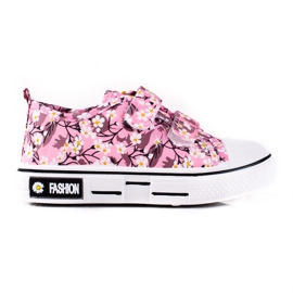 Shelovet children's sneakers with pink flowers white yellow