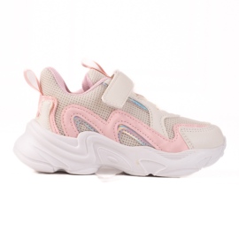 Shelovet children's sneakers with velcro beige pink