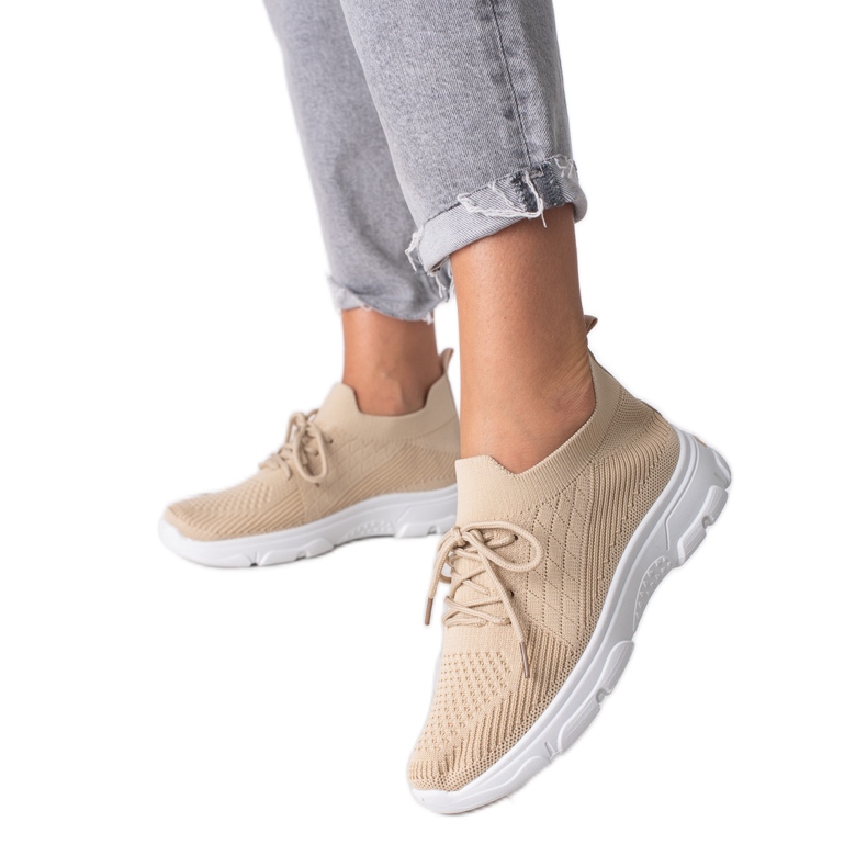 Shelovet women's sports shoes with laces beige