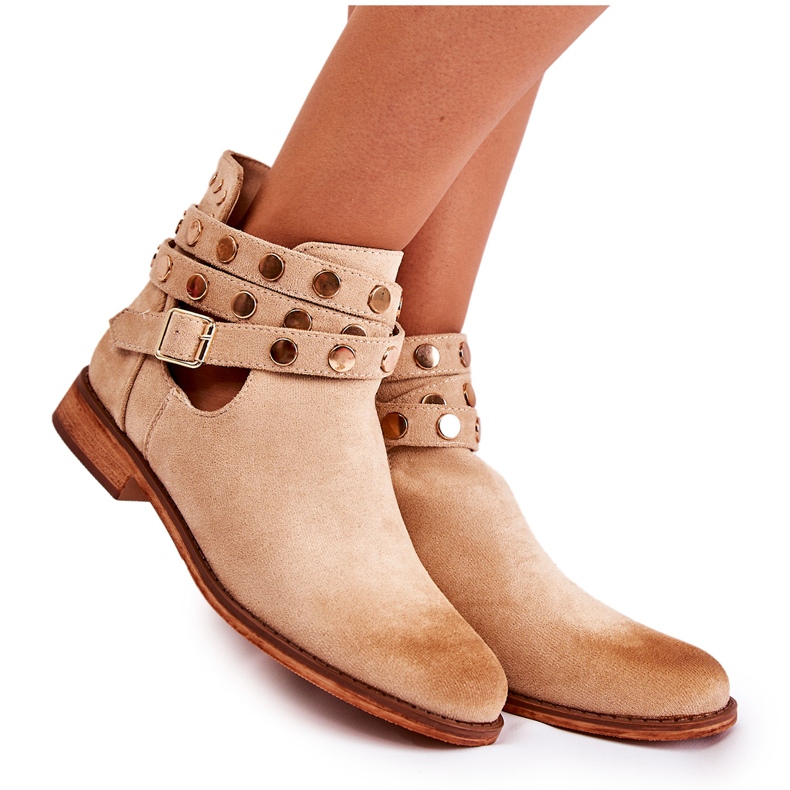 WS1 Women's boots with jets on a flat heel Beige Larino